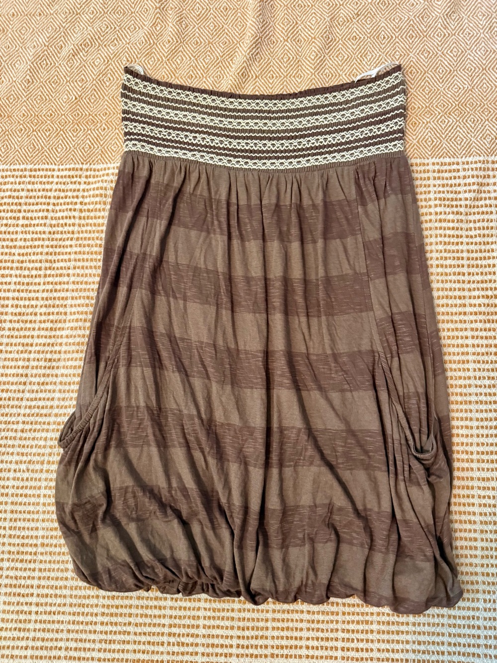Papaya Brown Striped Bubble Strapless Top Junior Large